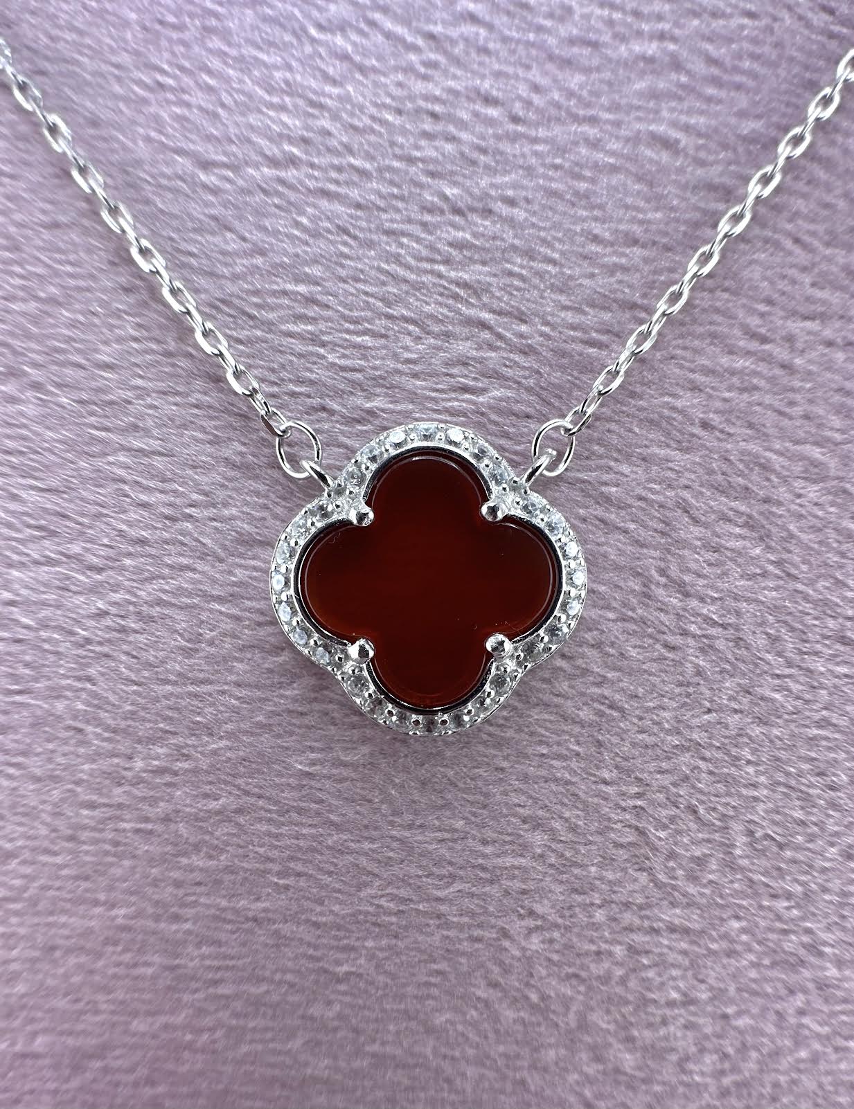 Red Maroon Clover Necklace