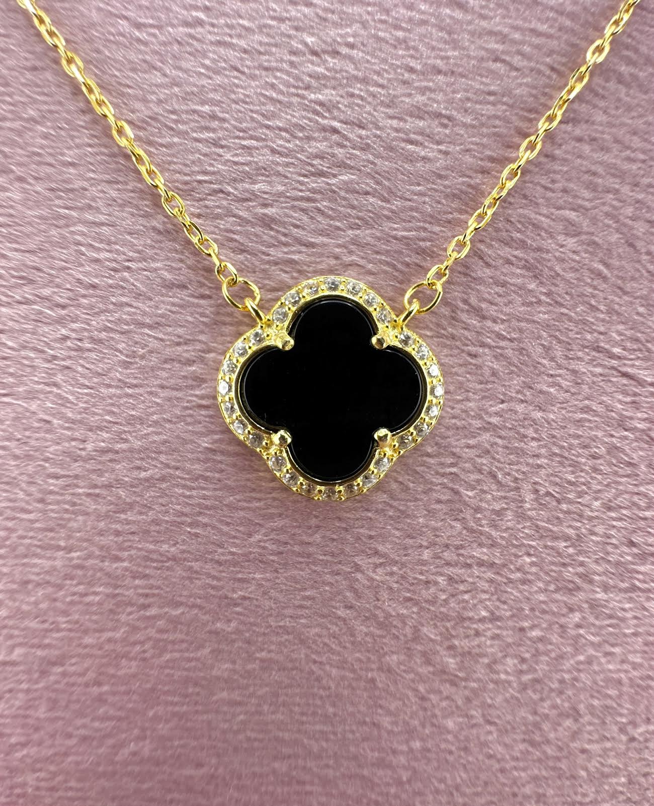18K Gold Plated Over 925 Sterling Silver Black Clover Necklace
