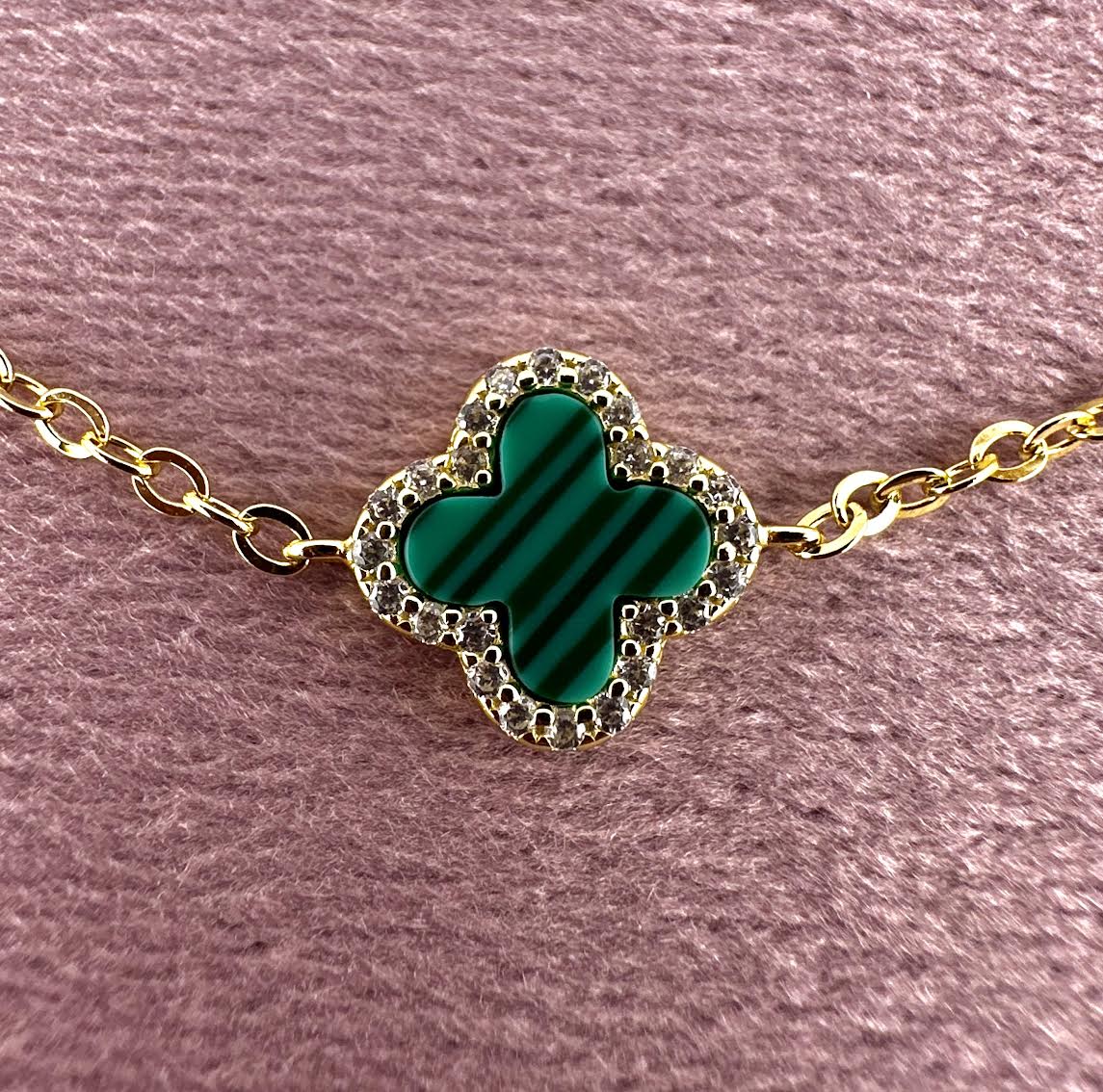 925 Sterling Silver Green Malachite Clover Bracelet