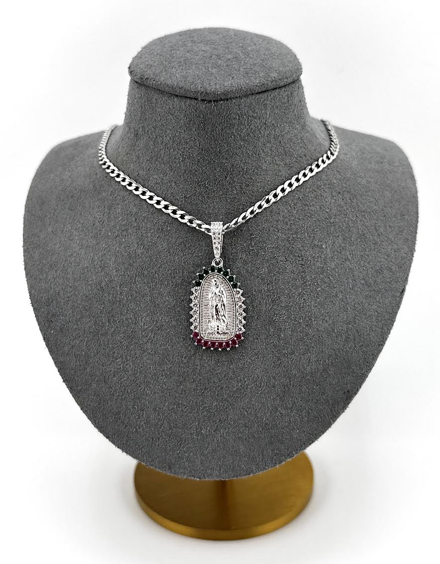925 Sterling Silver Virgin Mary/ Our Lady of Guadalupe Multicolor Necklace