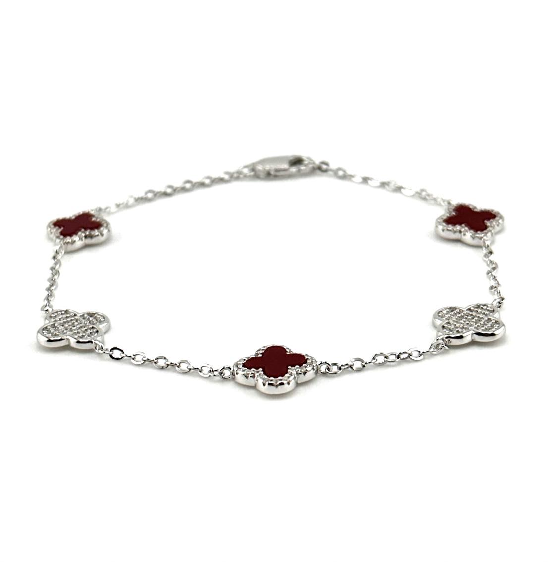 925 Sterling Silver Maroon Red Clover