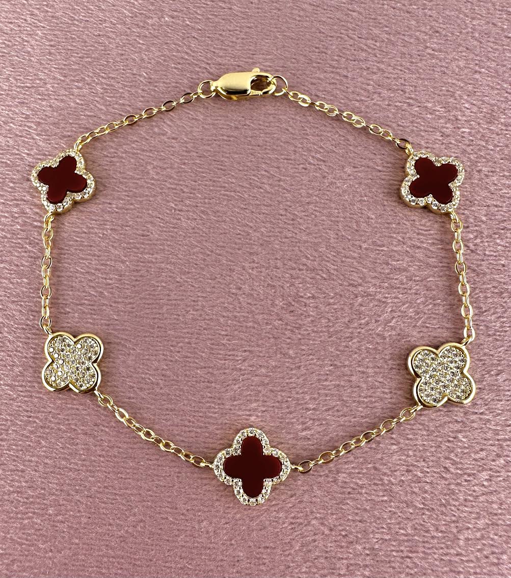 925 Sterling Silver Maroon Red Clover
