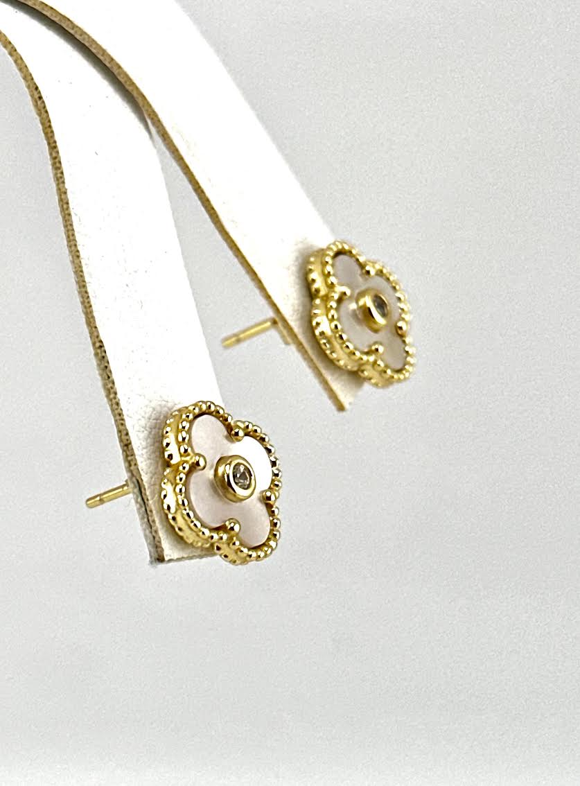 Mother Of Pearl 4 Leaf Clover Studs
