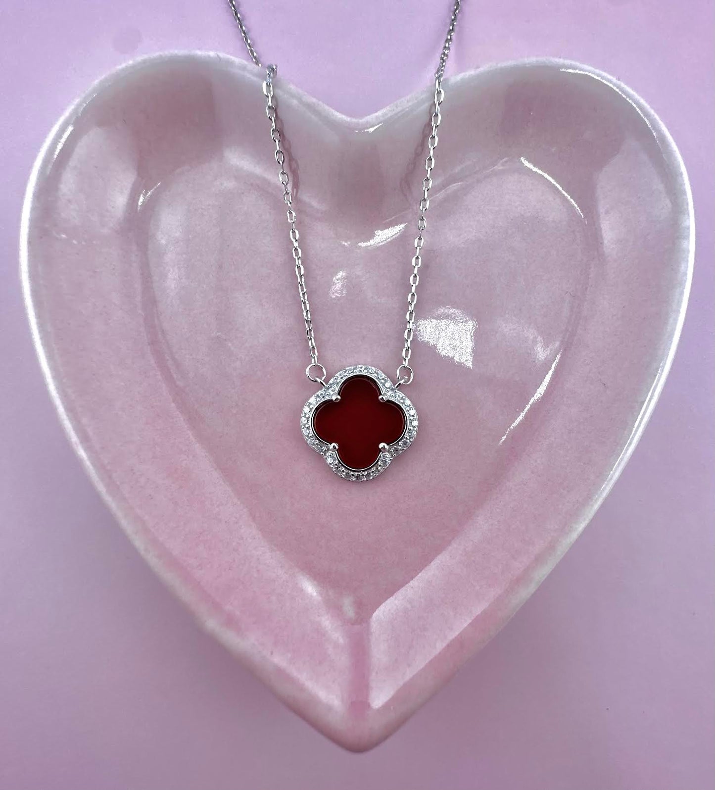 Red Maroon Clover Necklace