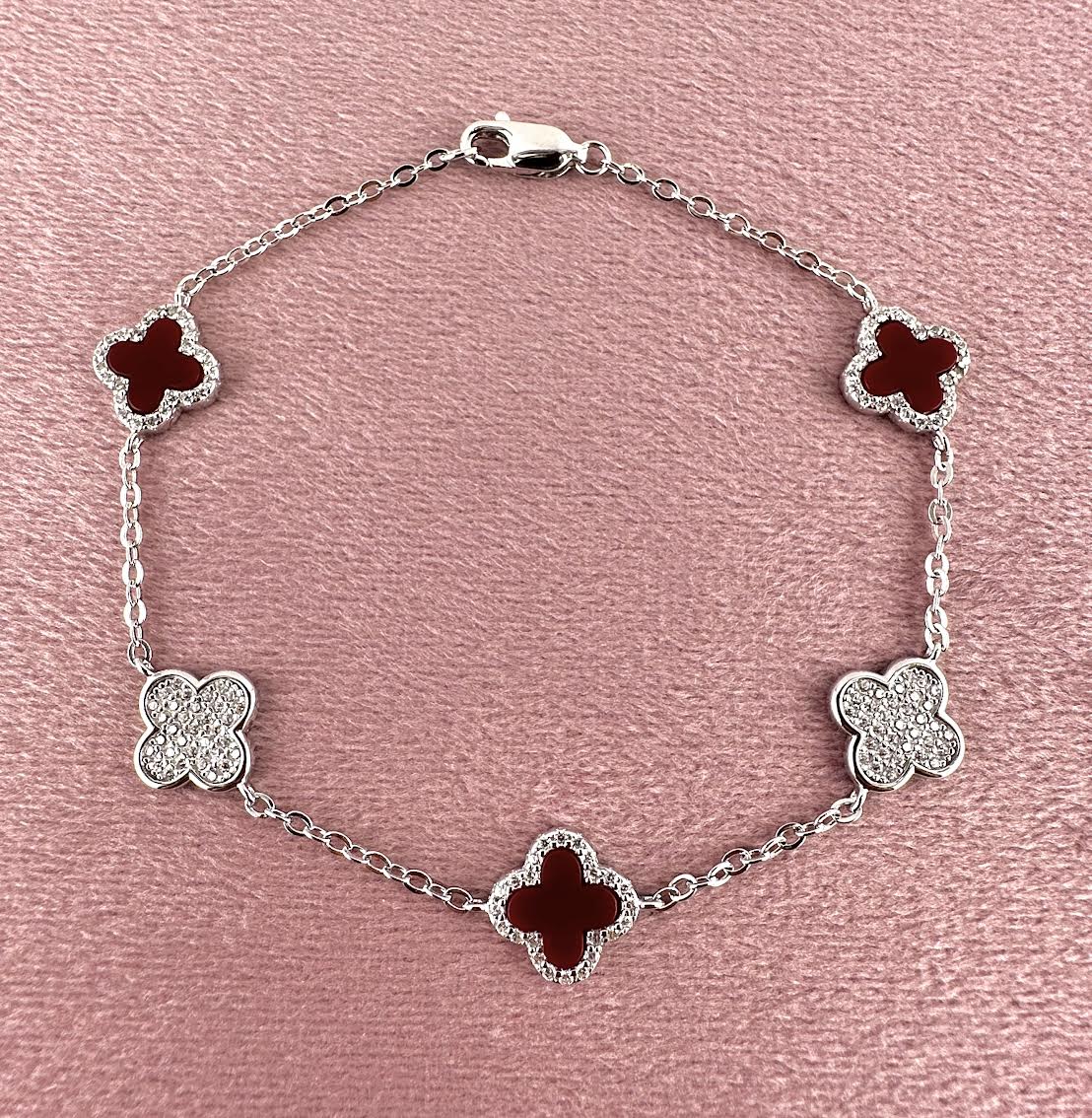925 Sterling Silver Maroon Red Clover