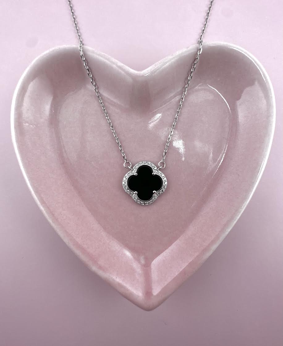 18K Gold Plated Over 925 Sterling Silver Black Clover Necklace