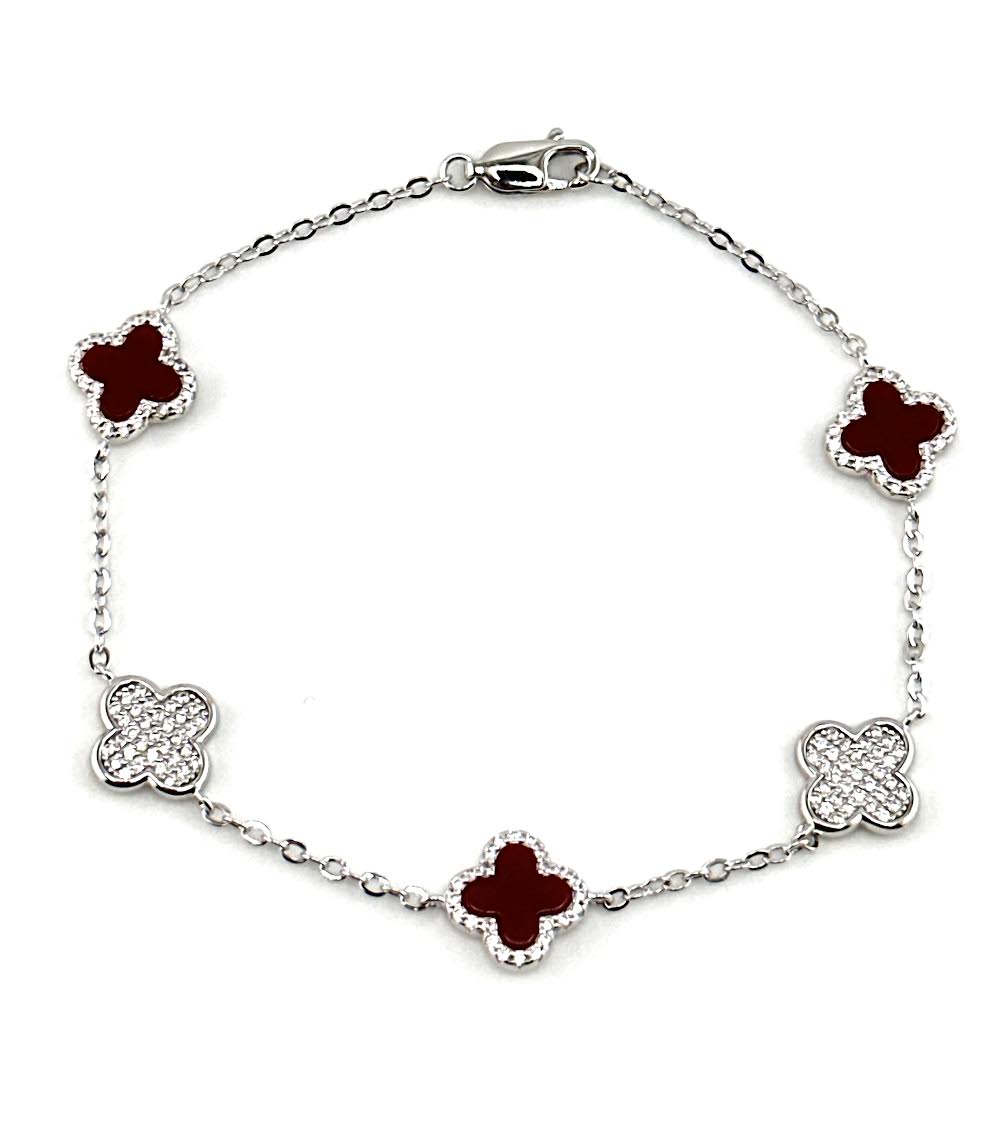 925 Sterling Silver Maroon Red Clover