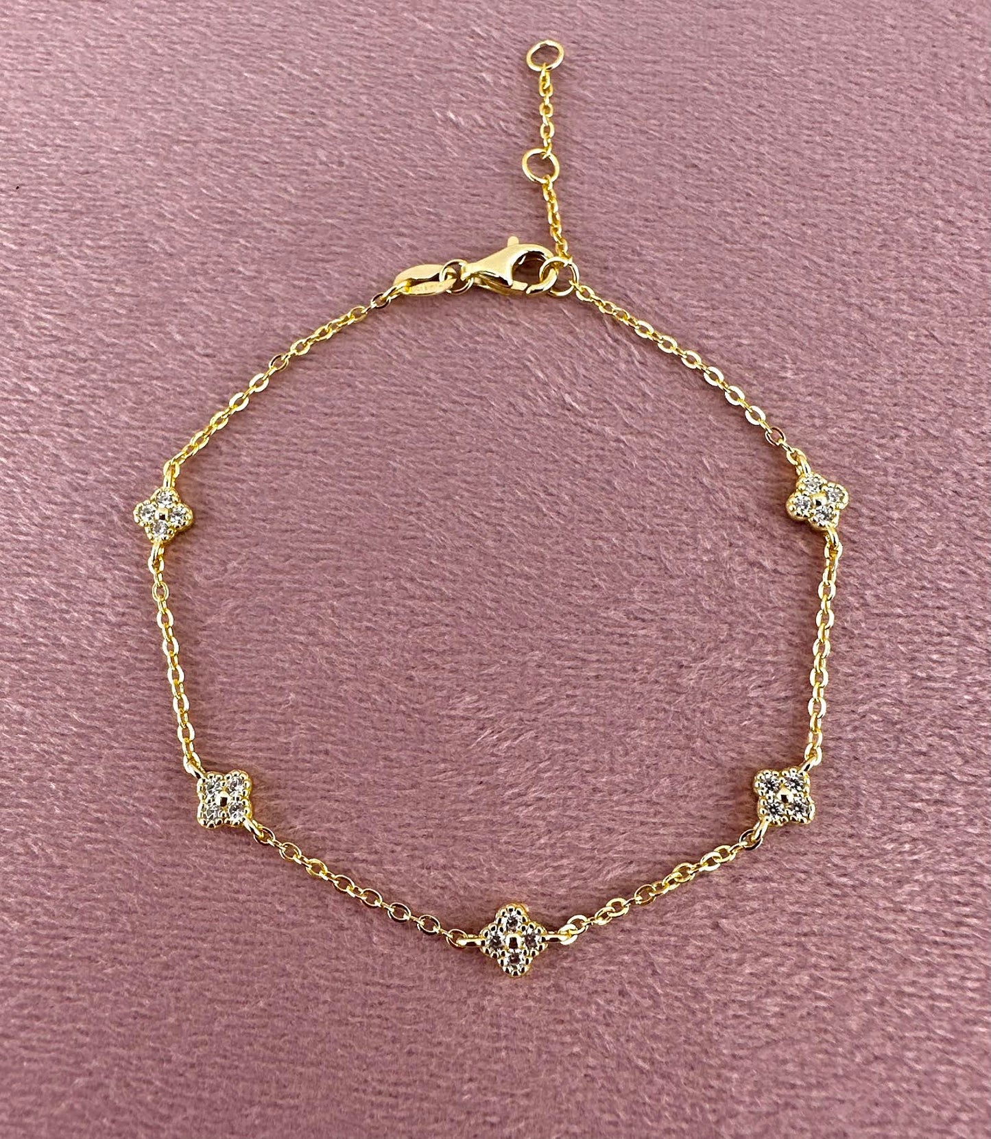 18K Gold Plated 925 Ster Dainty Clover Bracelet