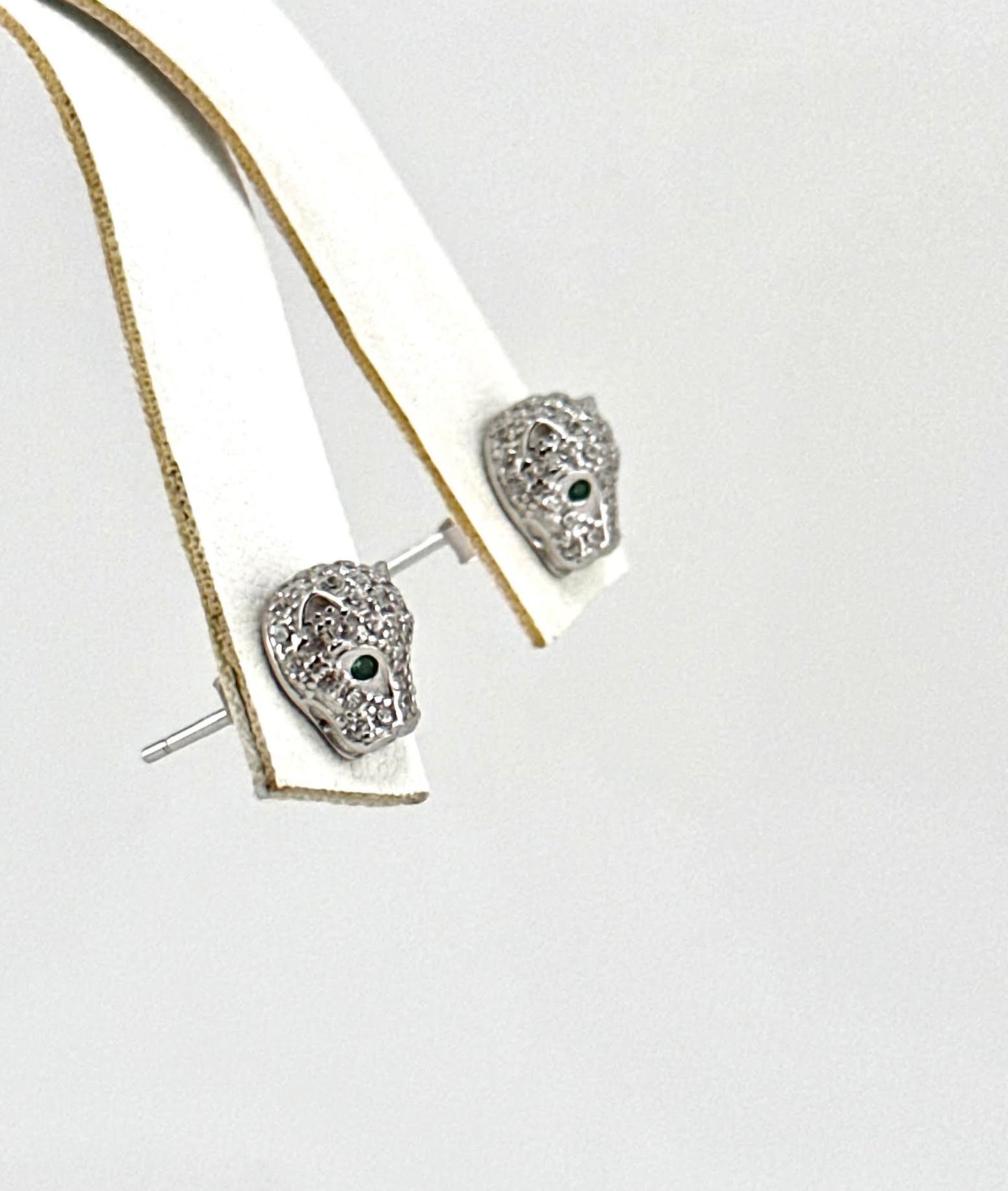 925 Sterling Silver Leopard/Jaguar Green Eyed Dainty Stud Earrings