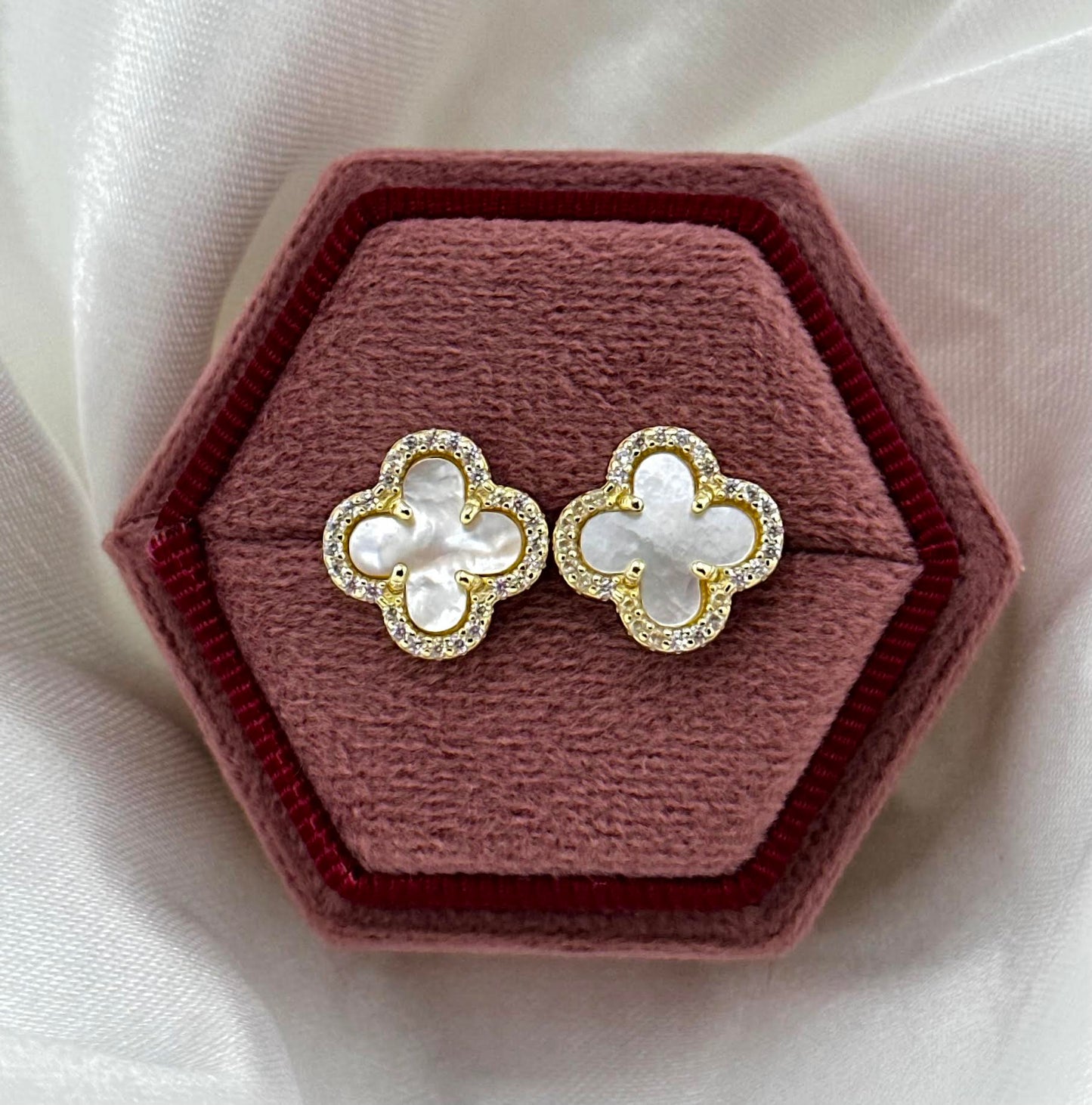 Mother of Pearl Clover Stud Earrings