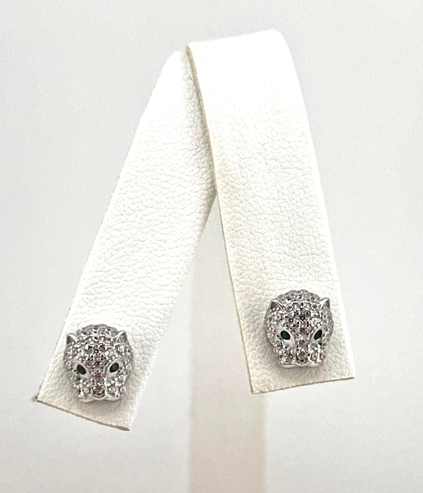 925 Sterling Silver Leopard/Jaguar Green Eyed Dainty Stud Earrings