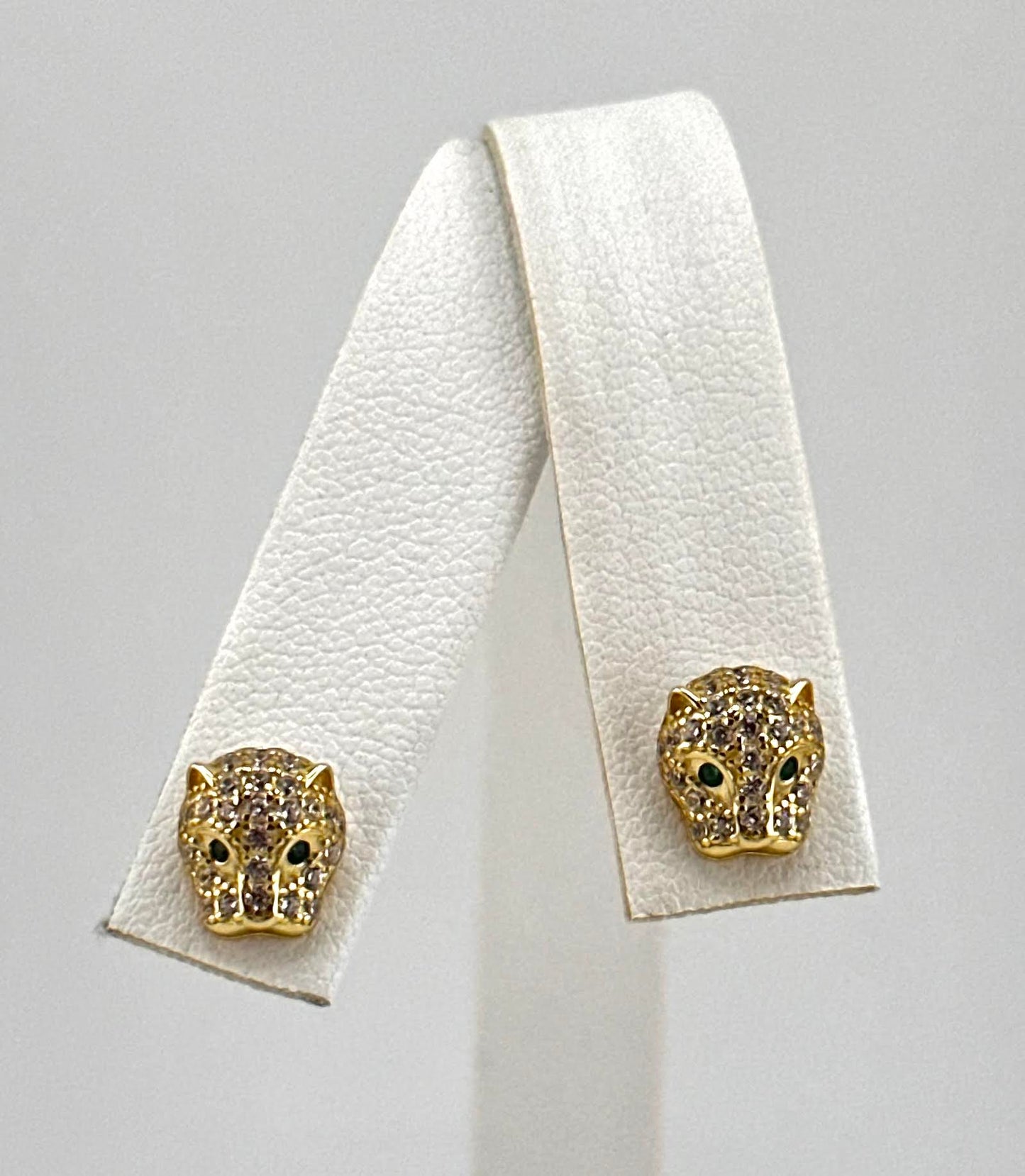 925 Sterling Silver Leopard/Jaguar Green Eyed Dainty Stud Earrings