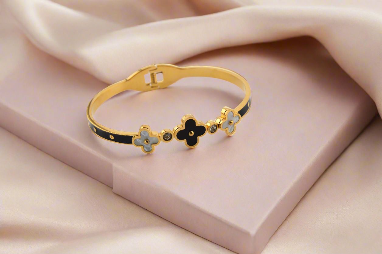 Stainless Steel Clover Bangle Bracelet