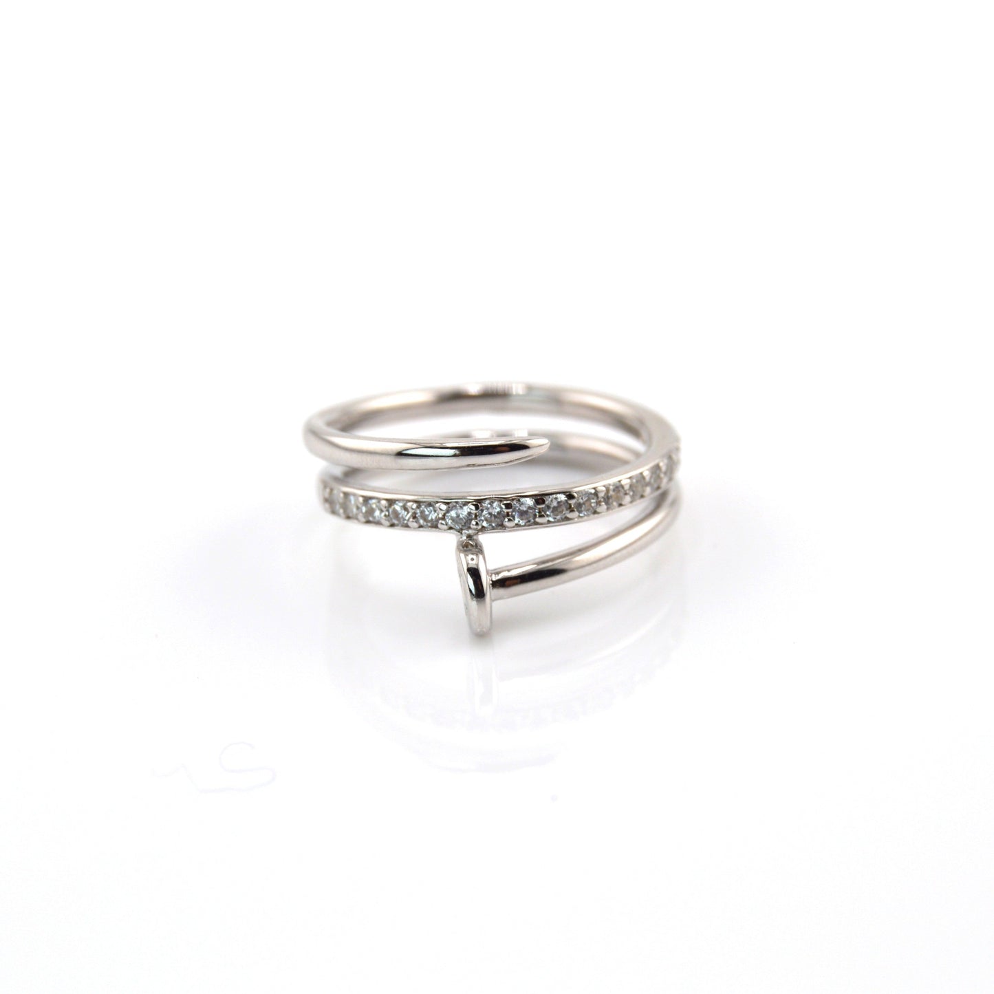 925 Sterling Silver CZ Nail Ring