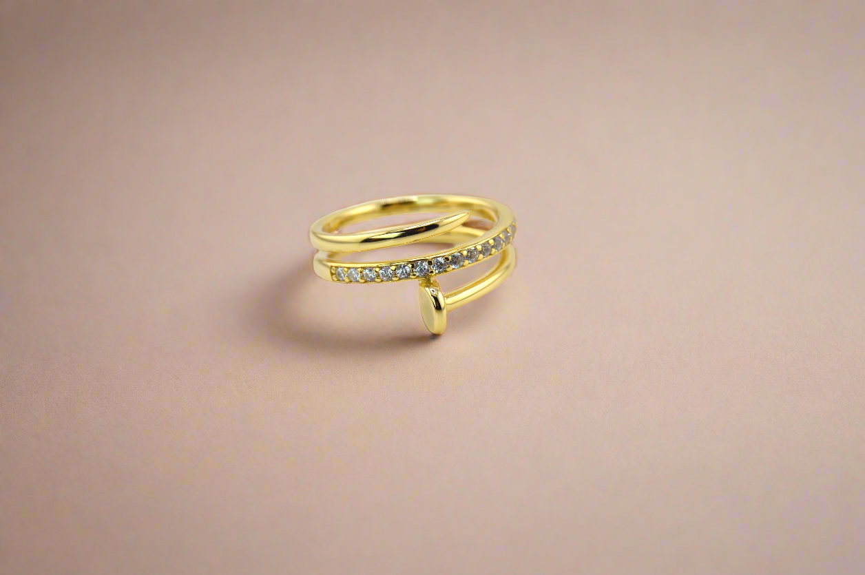 925 Sterling Silver CZ Nail Ring