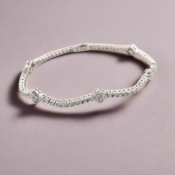 925 Sterling Silver Clover Tennis Bracelet