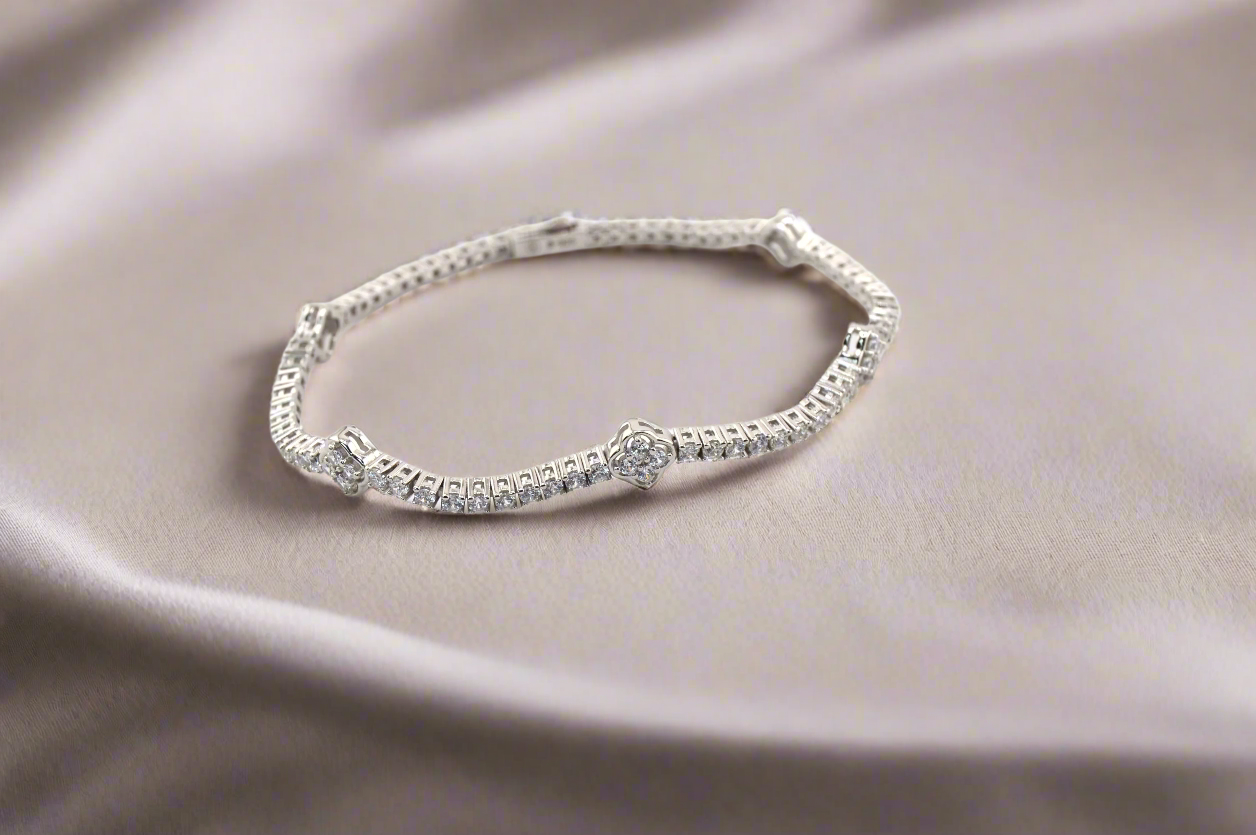 925 Sterling Silver Clover Tennis Bracelet