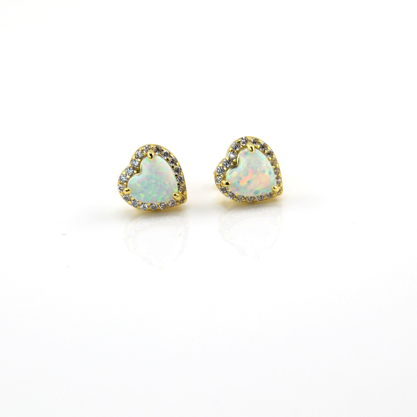 18K Gold Plated Over 925 Sterling Silver Opal CZ Heart Stud Earrings