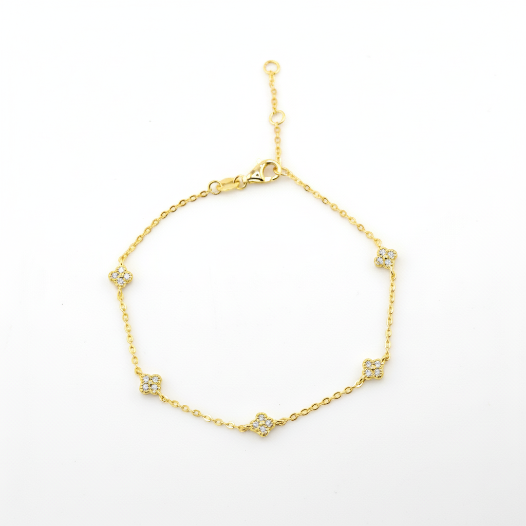 18K Gold Plated 925 Ster Dainty Clover Bracelet