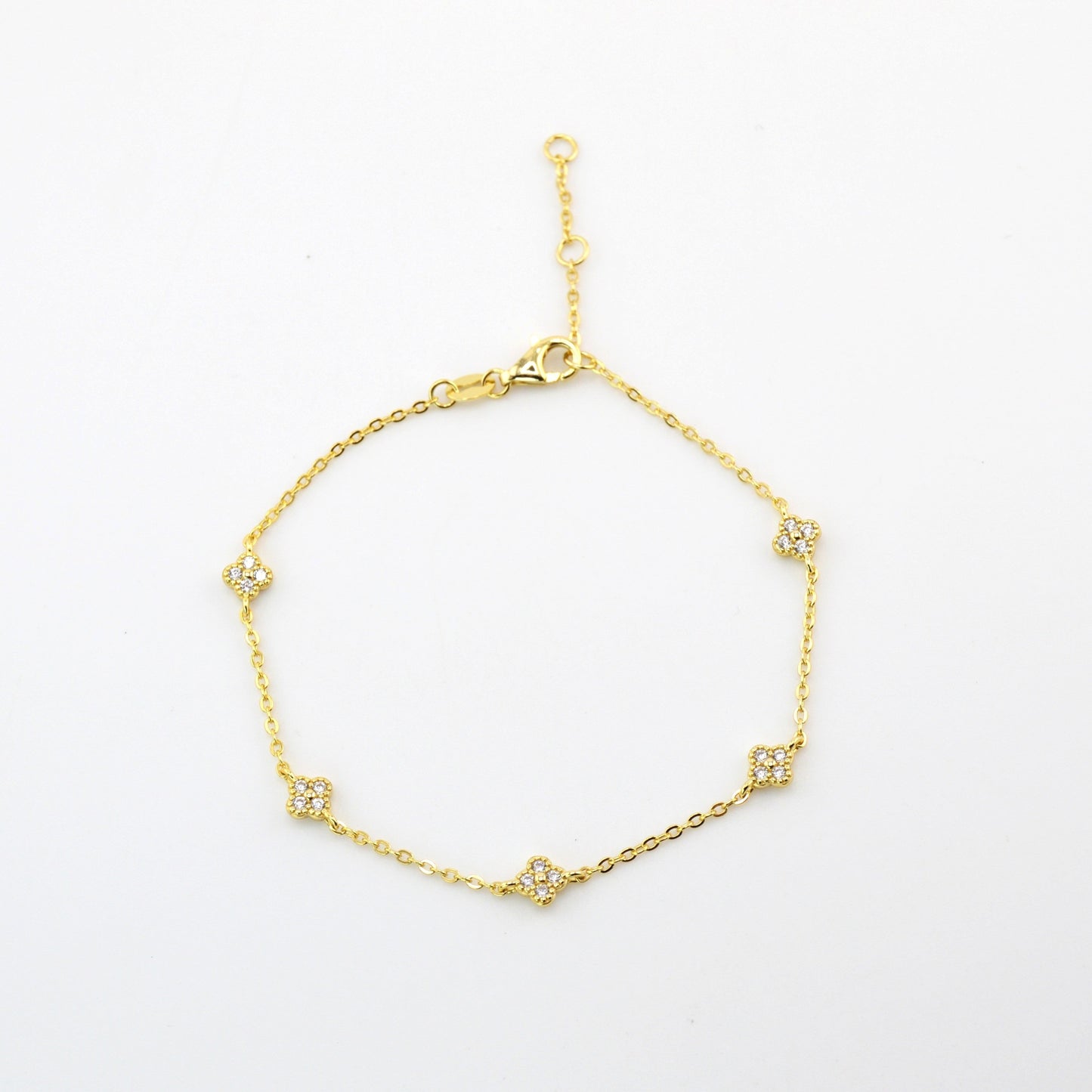 18K Gold Plated 925 Ster Dainty Clover Bracelet