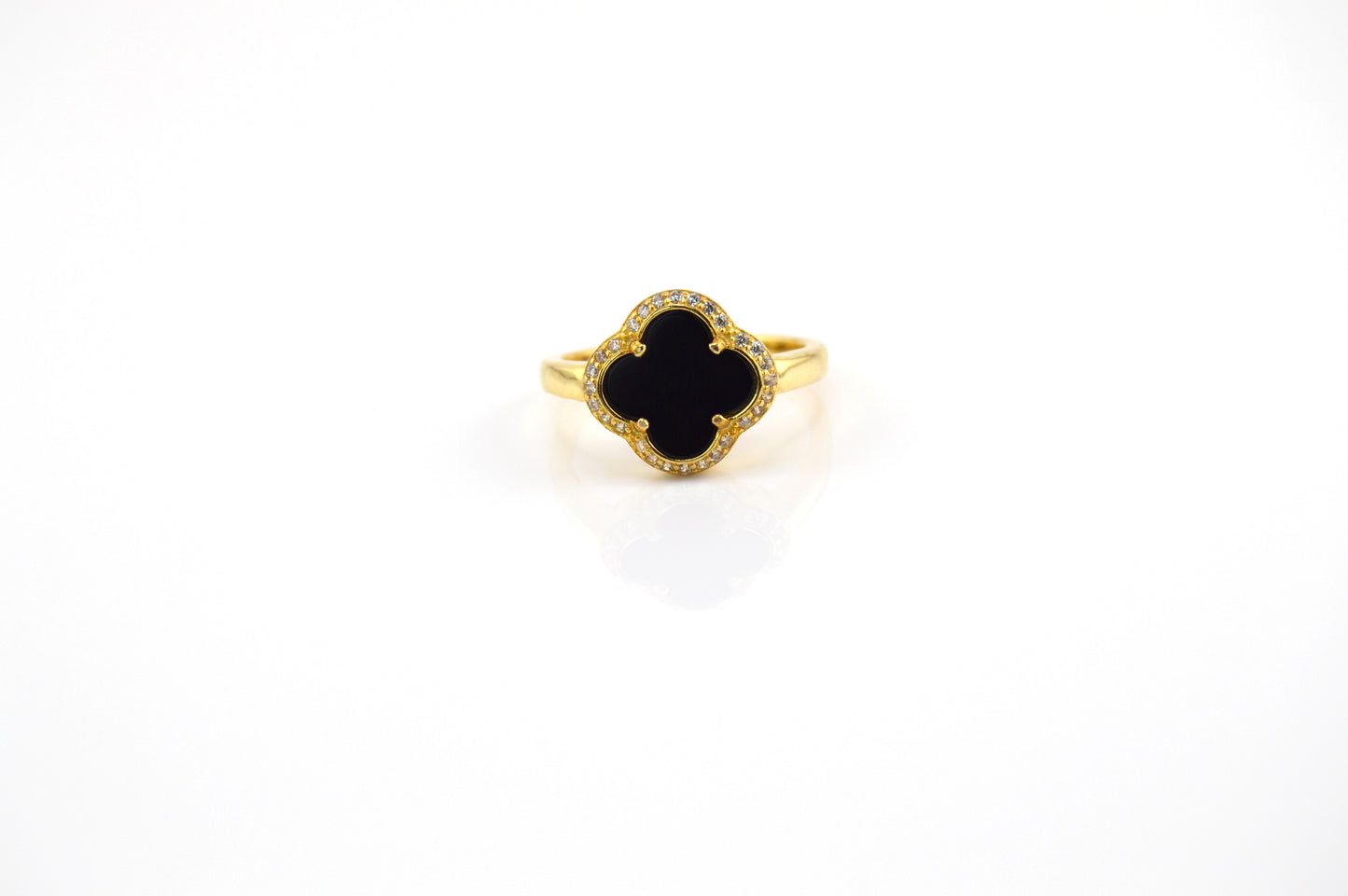 925 Sterling Silver Black Clover Ring