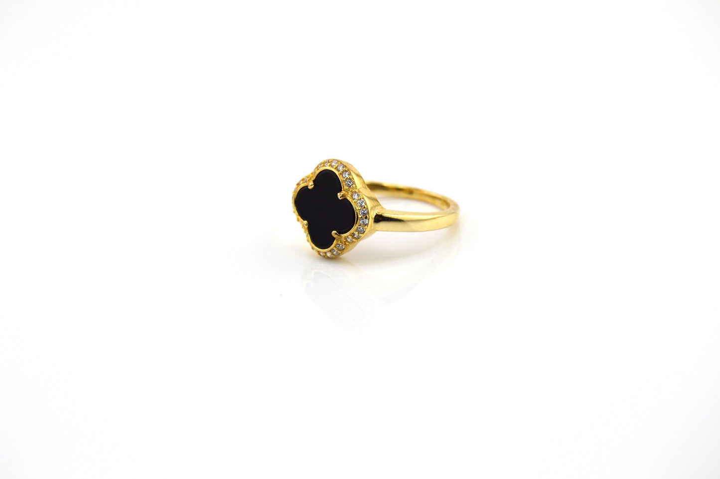 925 Sterling Silver Black Clover Ring