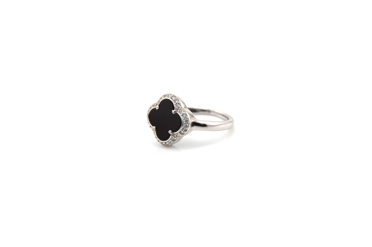 925 Sterling Silver Black Clover Ring