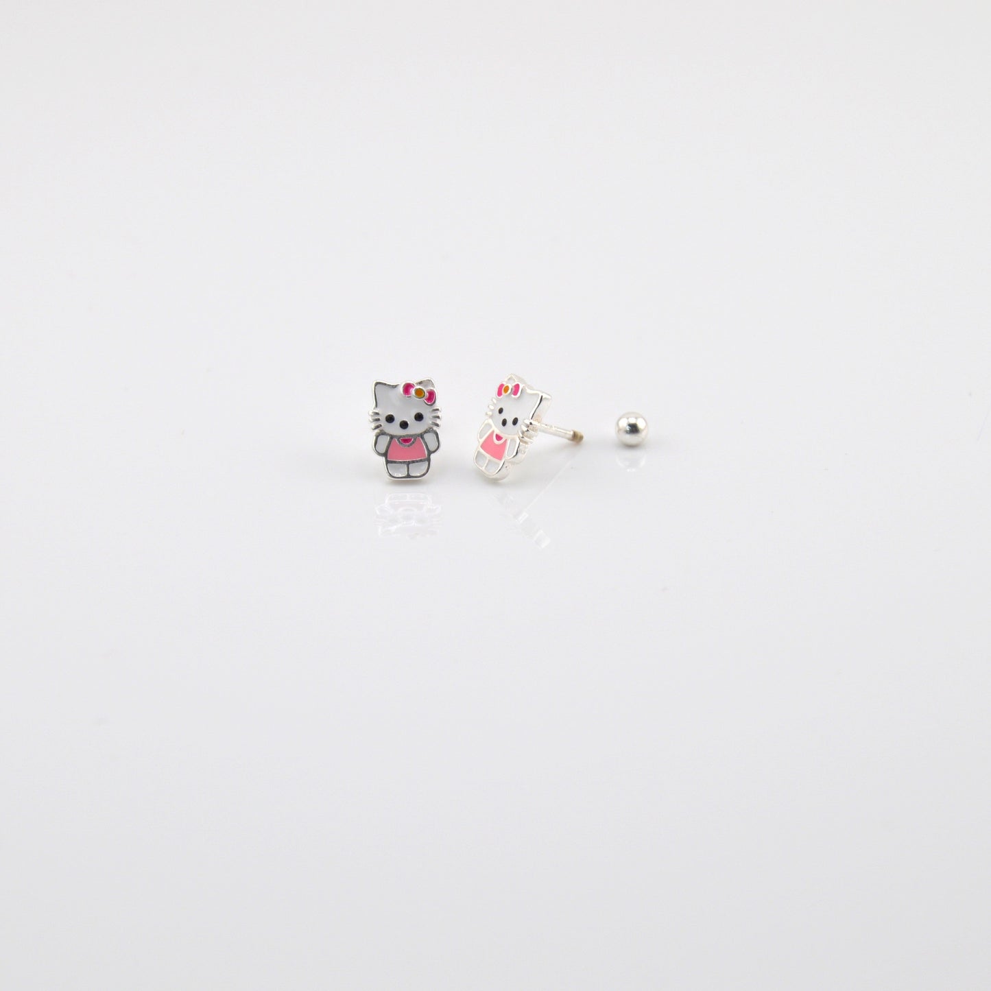 925 Sterling Silver Kitty Screw Back Stud Earrings