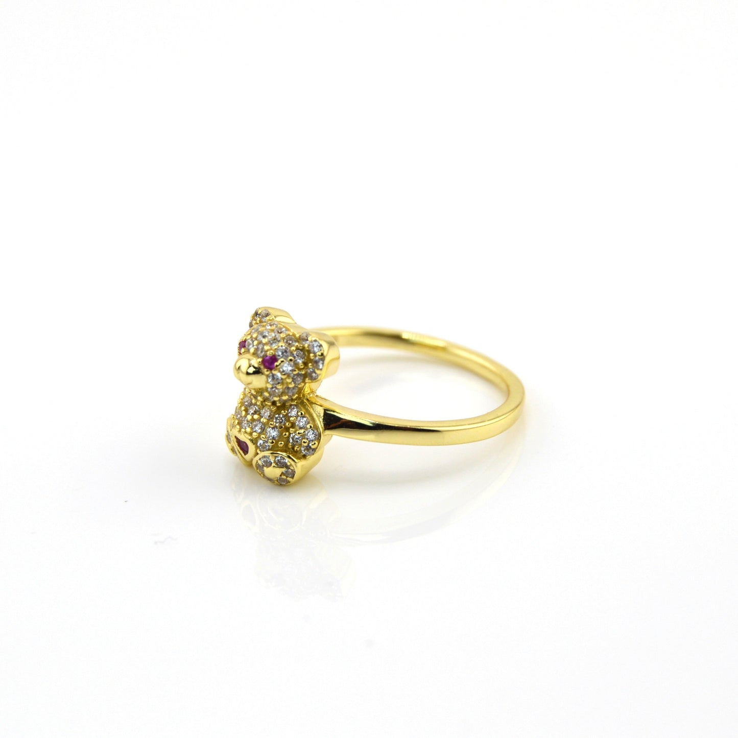 18K Gold Plated over 925 Sterling Silver Teddy Bear Pink Heart Ring