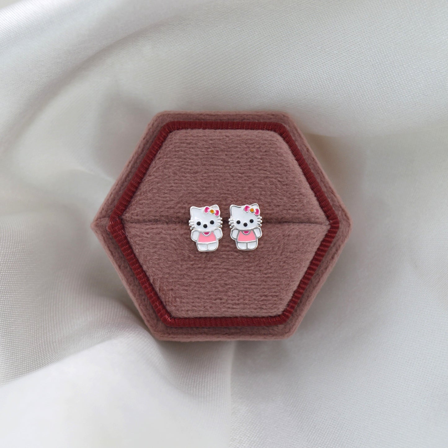 925 Sterling Silver Kitty Screw Back Stud Earrings