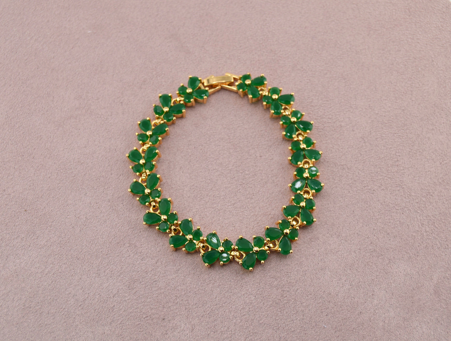 Gold Filled Green Butterfly CZ Bracelet