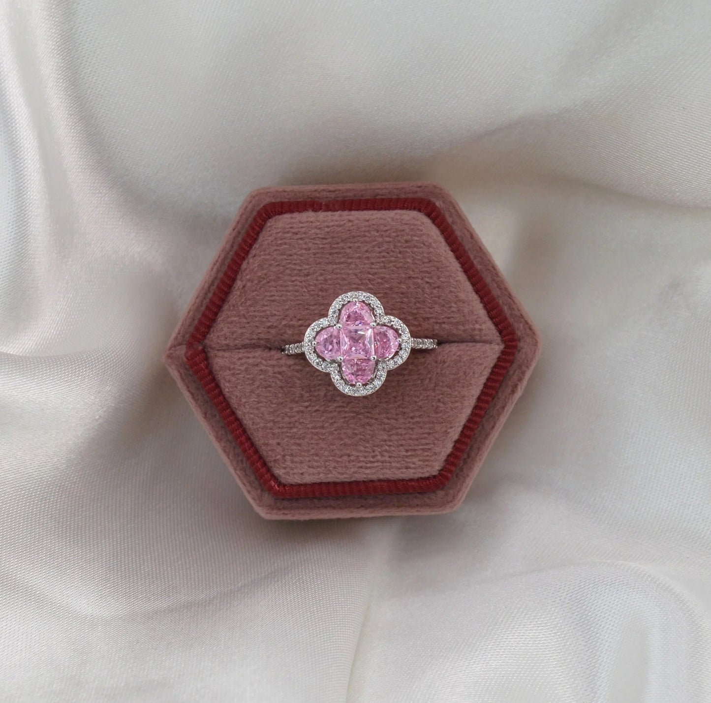 Pink Cubic Zirconia Clover Ring