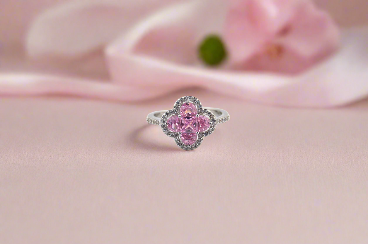 Pink Cubic Zirconia Clover Ring