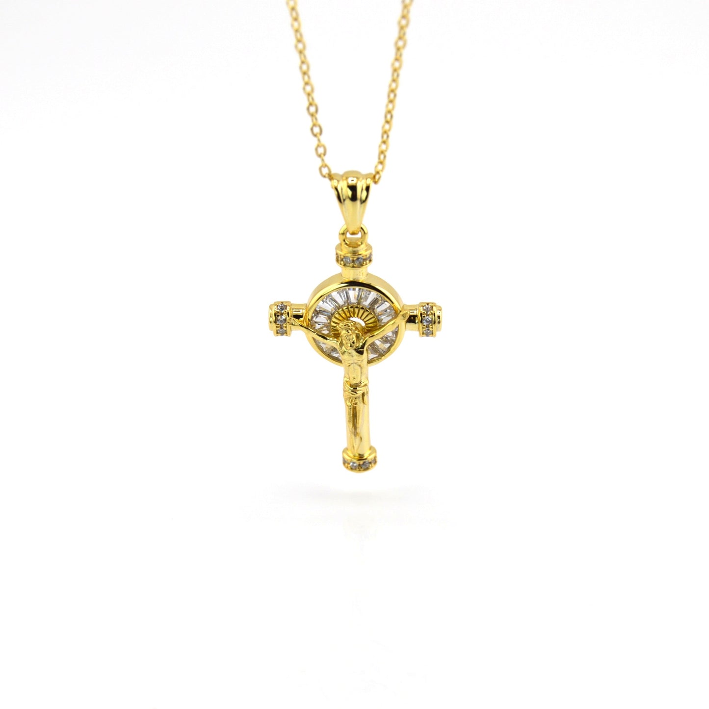 18K Gold Plated over 925 Sterling Silver Jesus in the Cross CZ Necklace