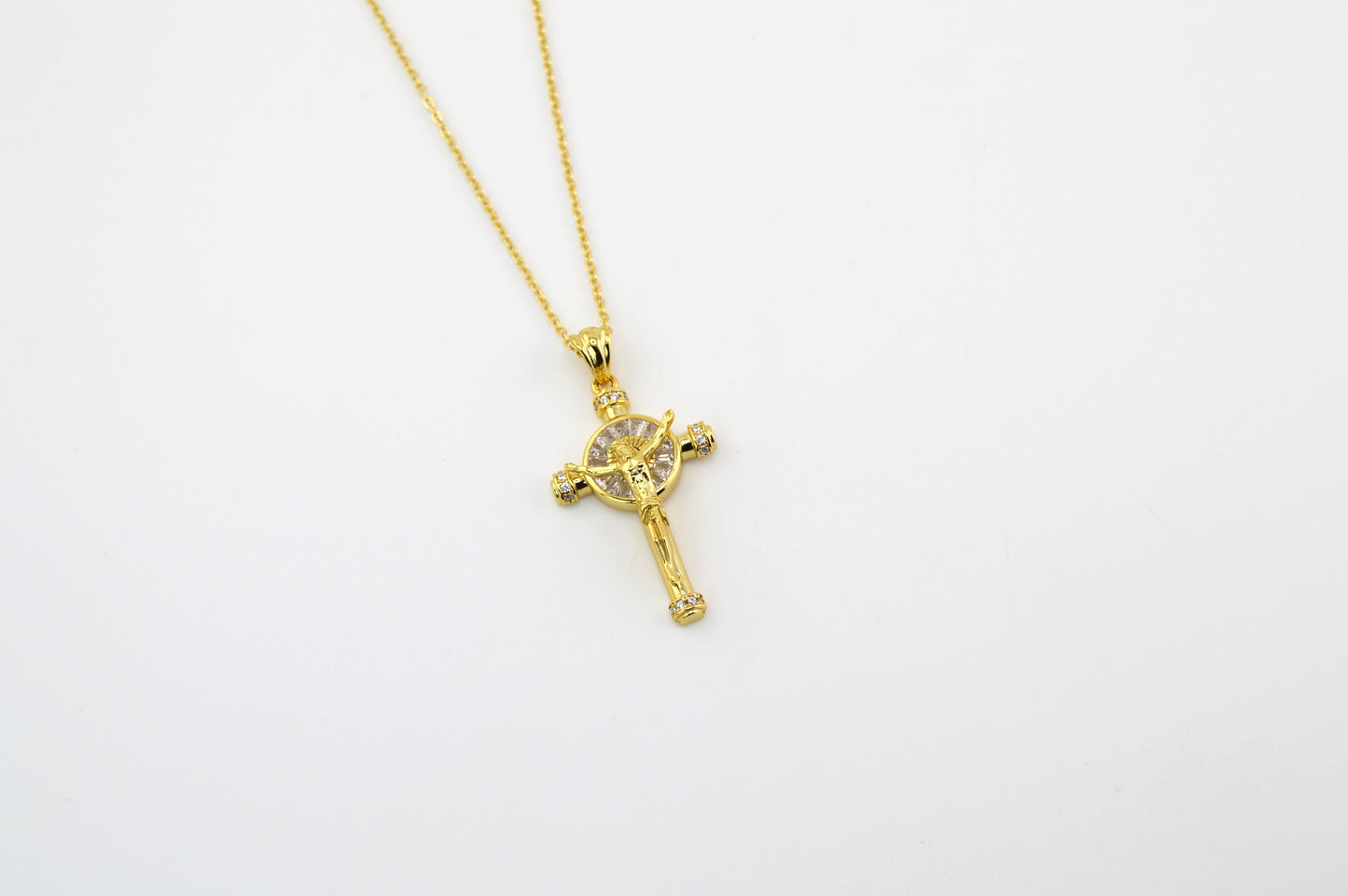 18K Gold Plated over 925 Sterling Silver Jesus in the Cross CZ Necklace