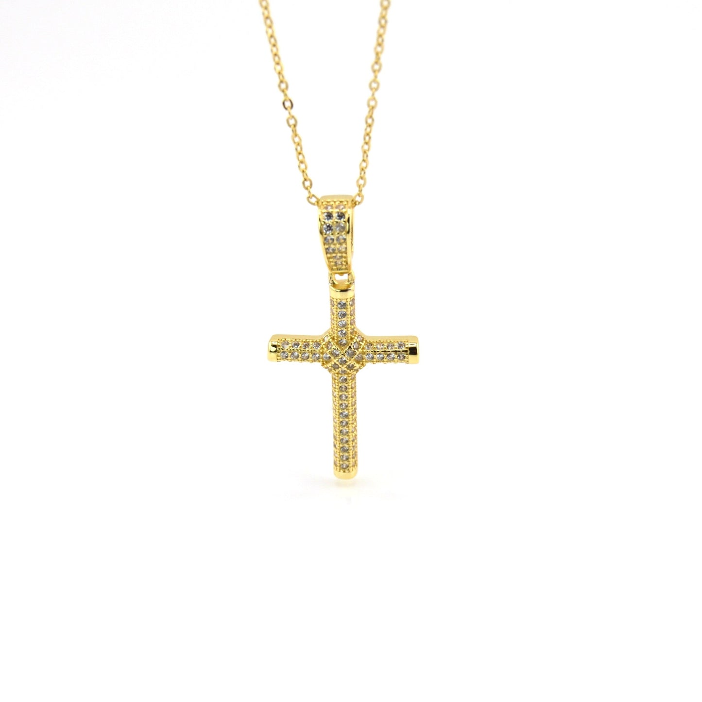 18K Gold Plated Over 925 Sterling Silver Cross CZ Necklace