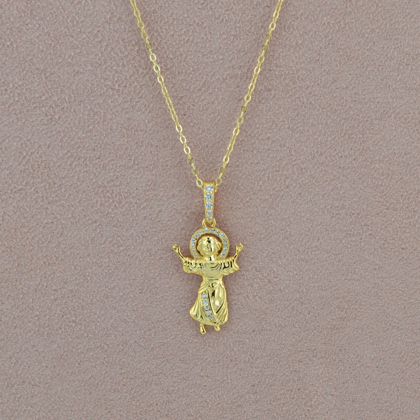 18K Gold Plated Over 925 Sterling Silver Jesus Christ Necklace