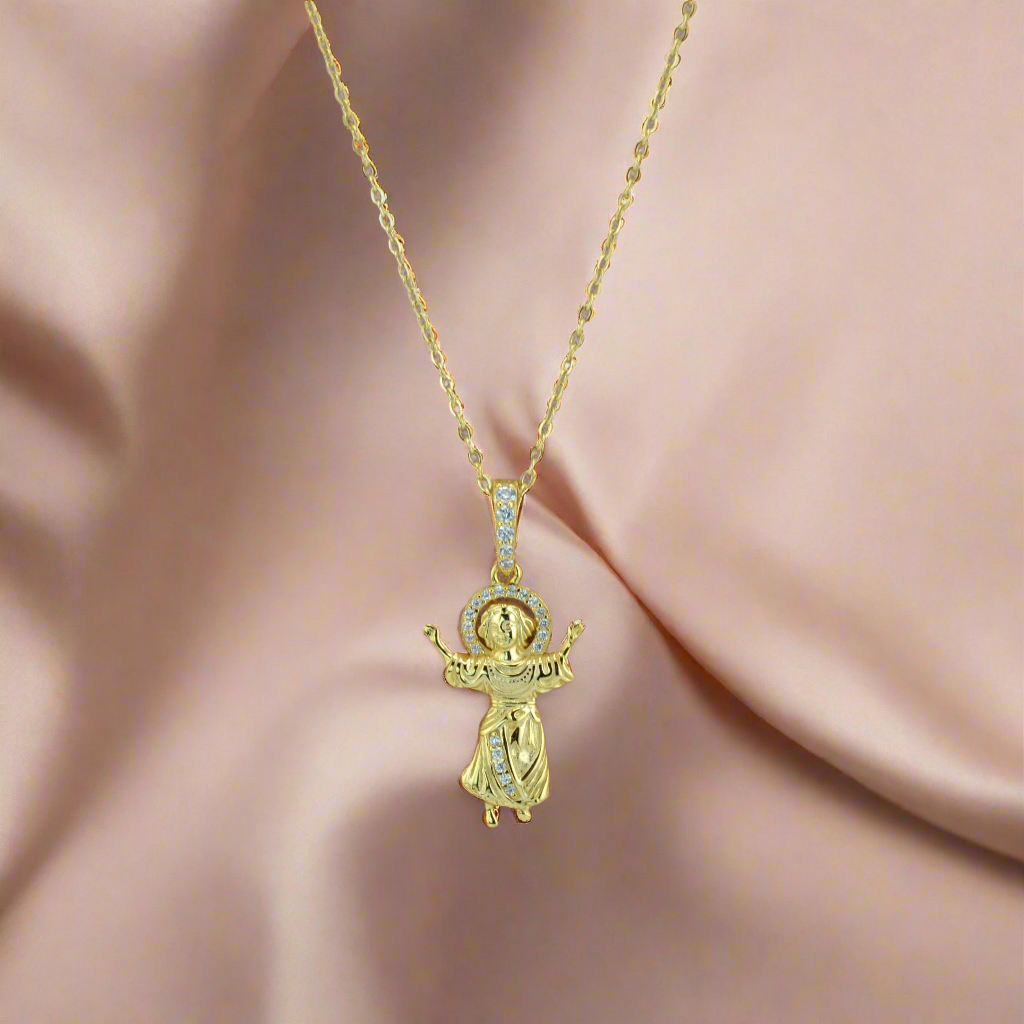 18K Gold Plated Over 925 Sterling Silver Jesus Christ Necklace