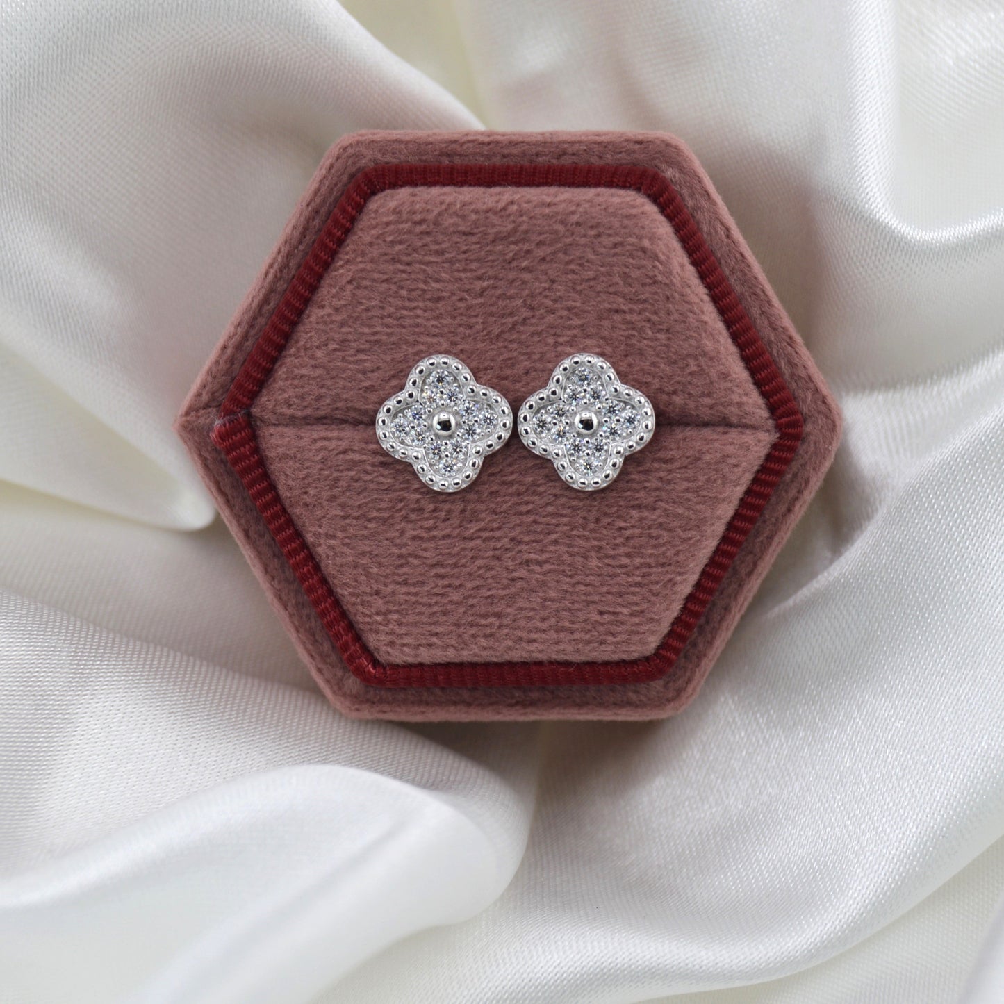 18K Gold Plated Over 925 Sterling Silver Moissanite Clover Stud Earrings