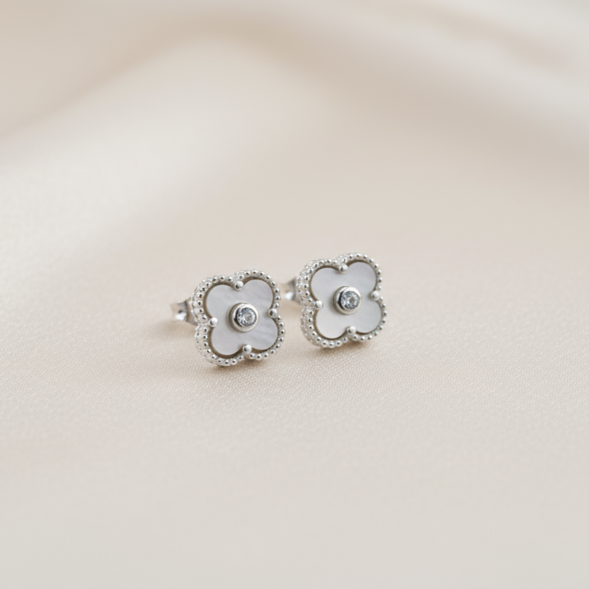 Mother Of Pearl 4 Leaf Clover Studs