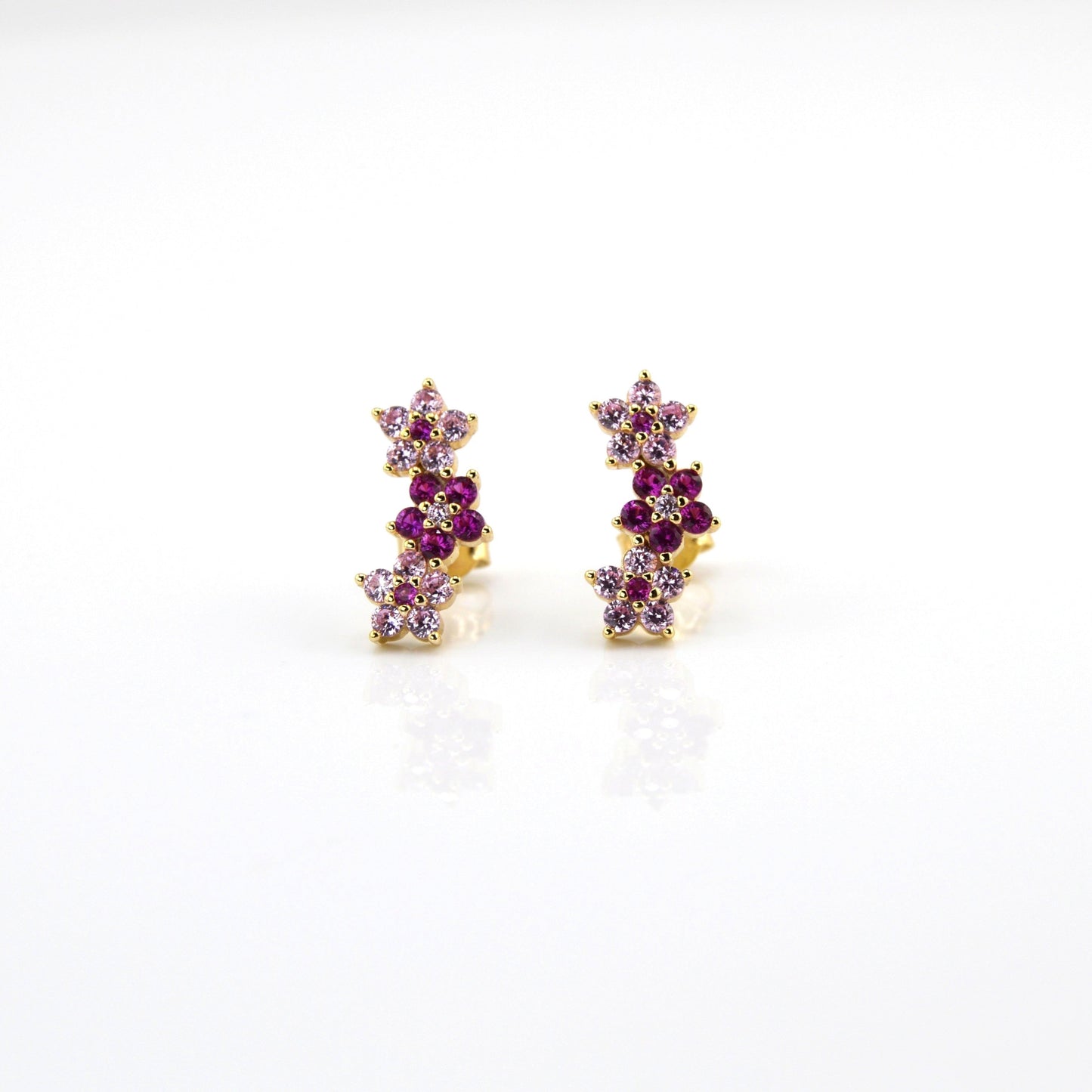 18K Gold Plated Over 925 Sterling Silver Flower Curved Stud Earrings