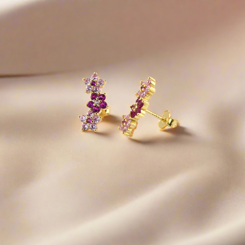 18K Gold Plated Over 925 Sterling Silver Flower Curved Stud Earrings