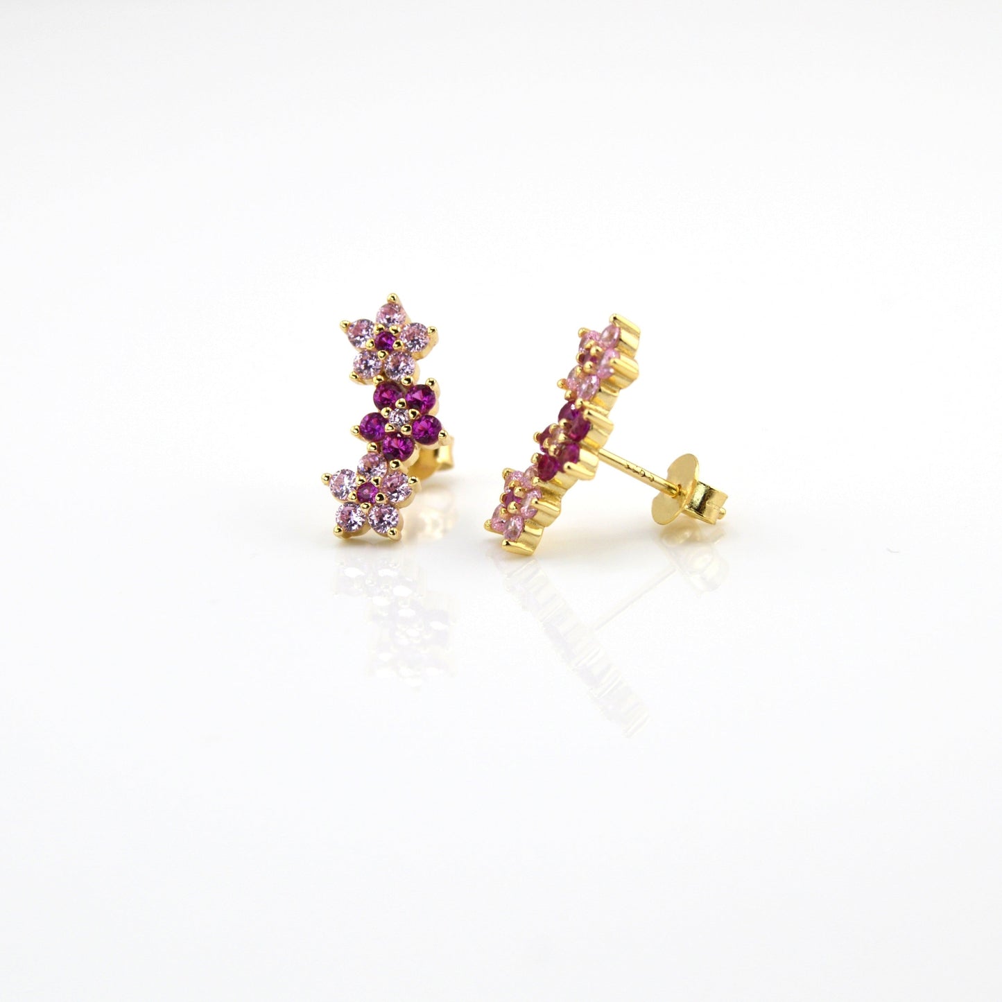 18K Gold Plated Over 925 Sterling Silver Flower Curved Stud Earrings
