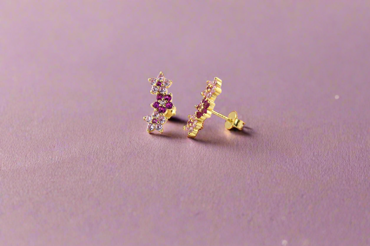 18K Gold Plated Over 925 Sterling Silver Flower Curved Stud Earrings