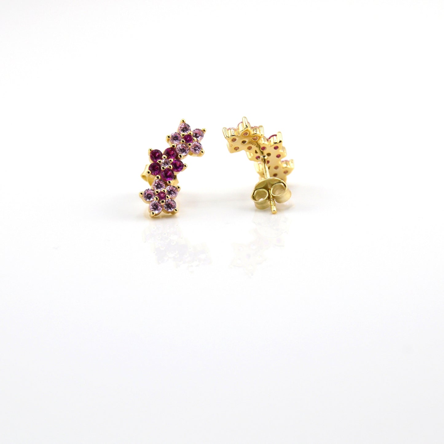 18K Gold Plated Over 925 Sterling Silver Flower Curved Stud Earrings