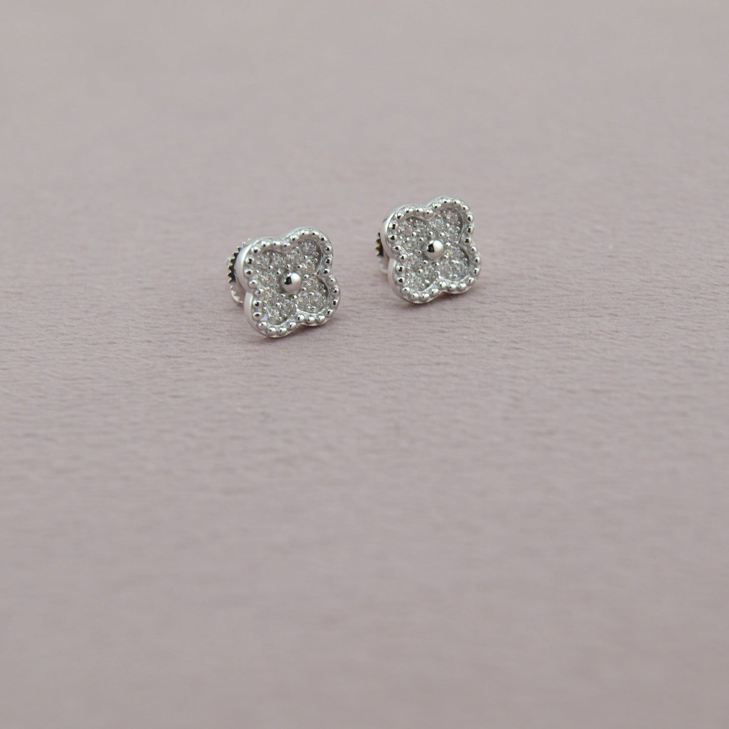 18K Gold Plated Over 925 Sterling Silver Moissanite Clover Stud Earrings