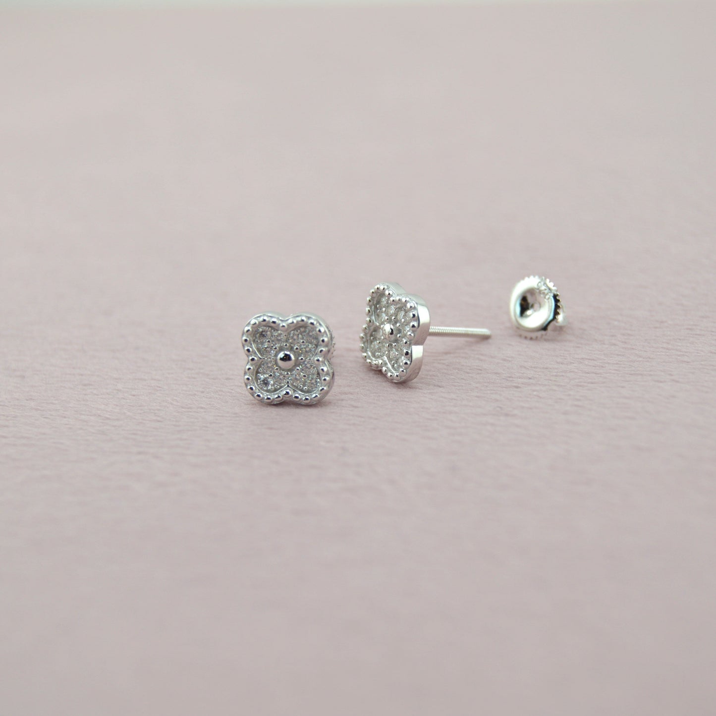 18K Gold Plated Over 925 Sterling Silver Moissanite Clover Stud Earrings
