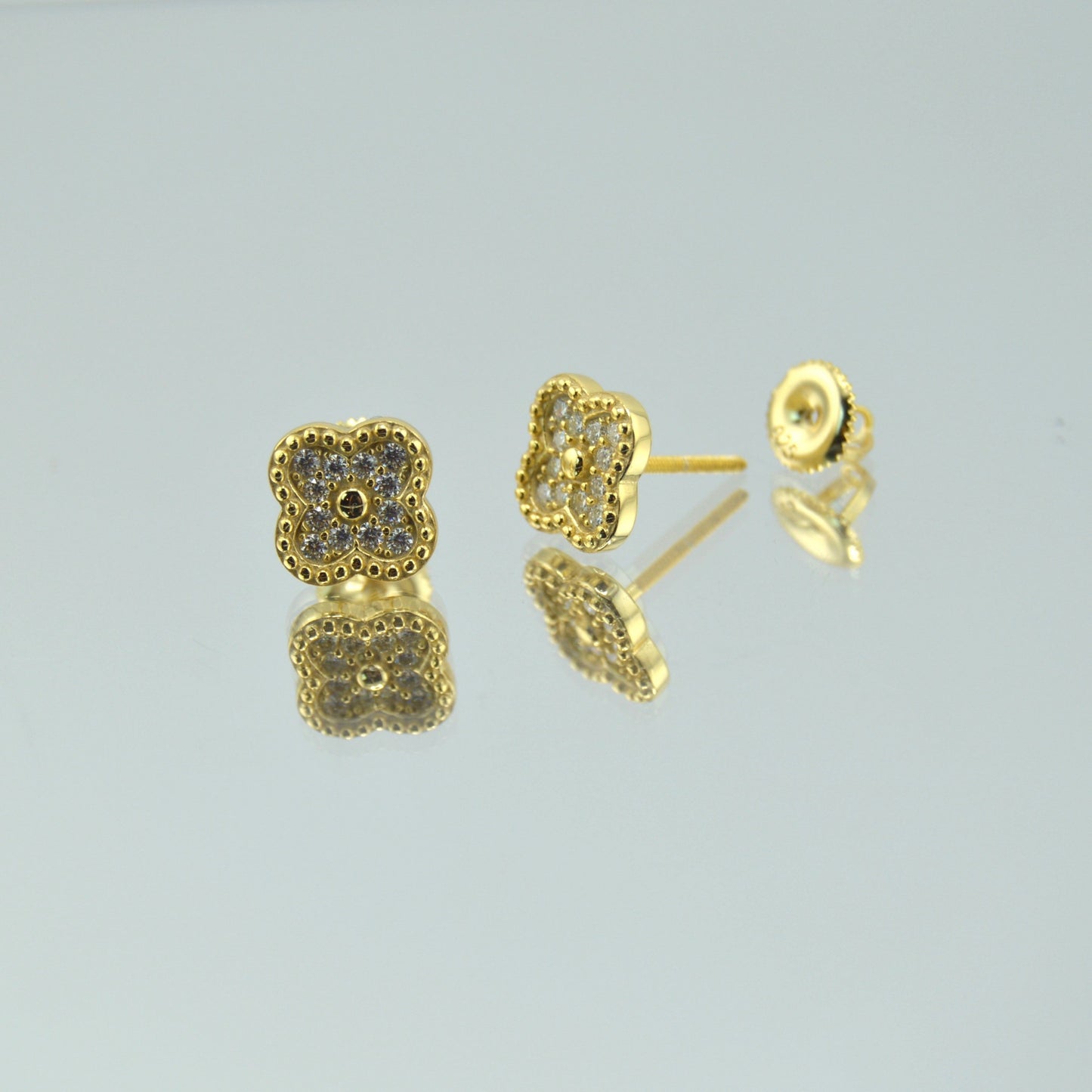 18K Gold Plated Over 925 Sterling Silver Moissanite Clover Stud Earrings