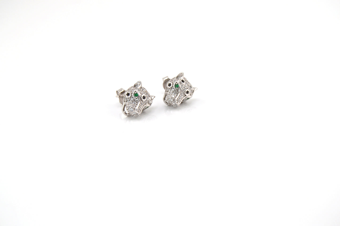 925 Sterling Silver Leopard/ Panter Green Eyed CZ Stud Earrings