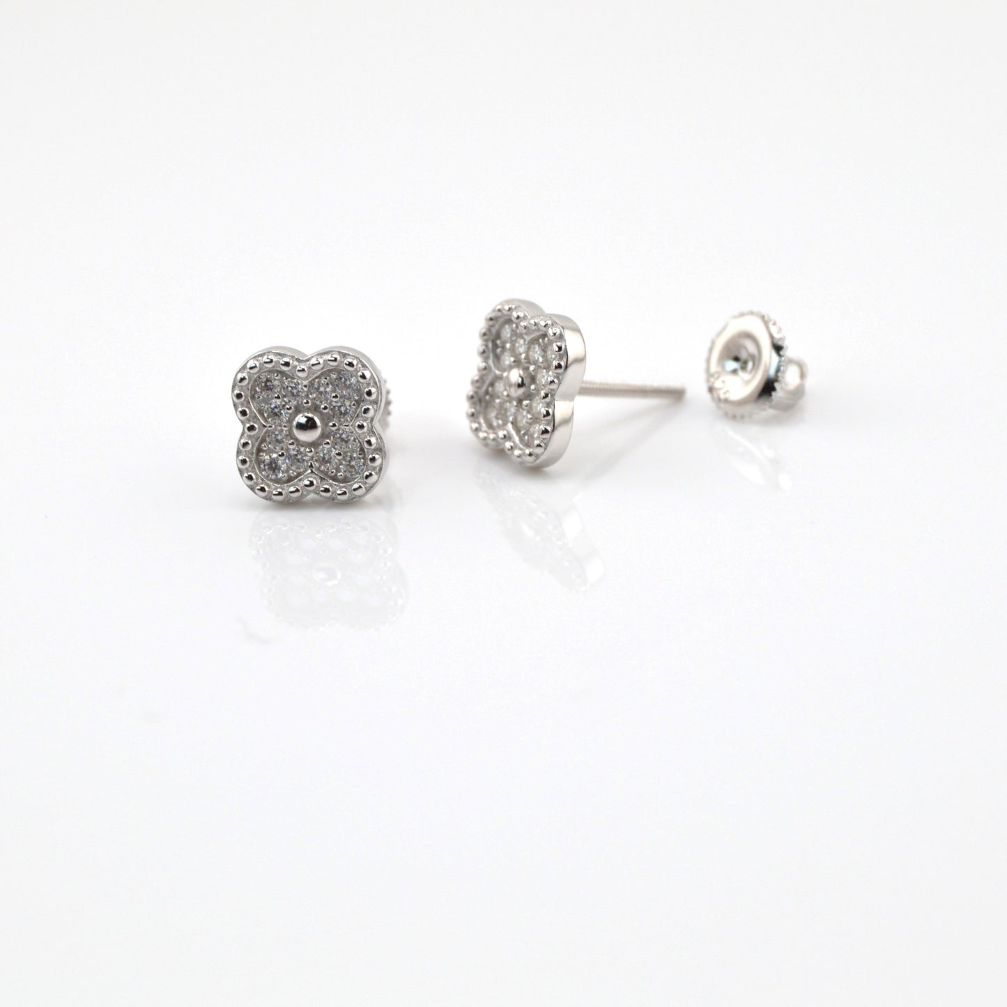 18K Gold Plated Over 925 Sterling Silver Moissanite Clover Stud Earrings